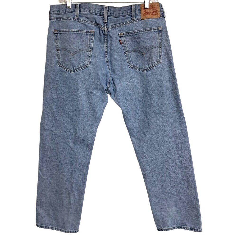 Levis 505 Regular Mens Jeans 40x30 Light Wash Whiskered Straight Leg Classic Den